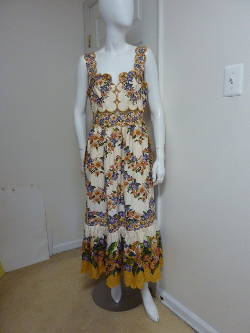 Farm Rio Hilo Stripes Sand Scallop-Trim Midi Dress - Picture 12 of 15